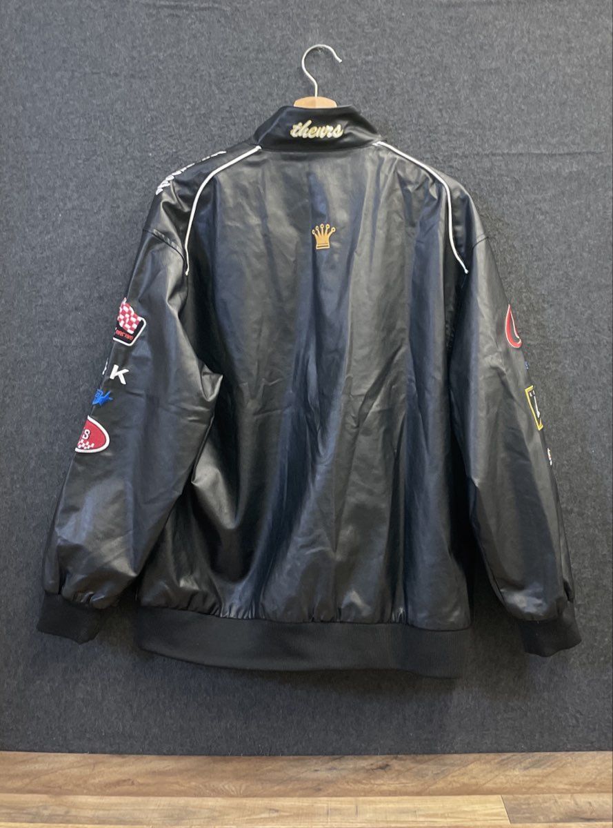 Elfric Eden Men's Sports Moto Style Racing Jacket Black Faux Leather Patch Sz XS