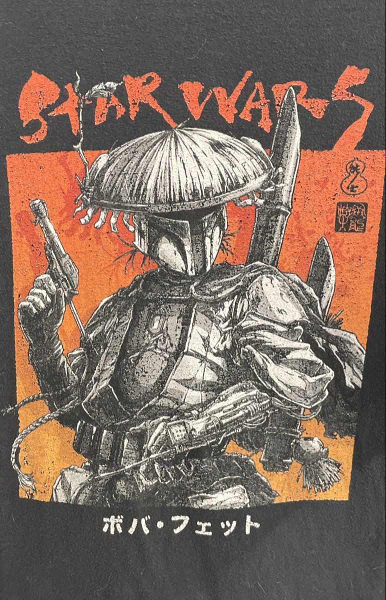 Star Wars Boba Fett Samurai Ronin Japanese Graphic T-Shirt Black Sz M
