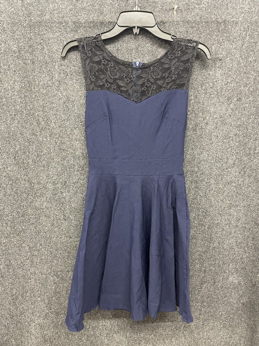 French Connection Women's Alicia Lace Inset Dress Navy Blue Fit & Flare Sz S