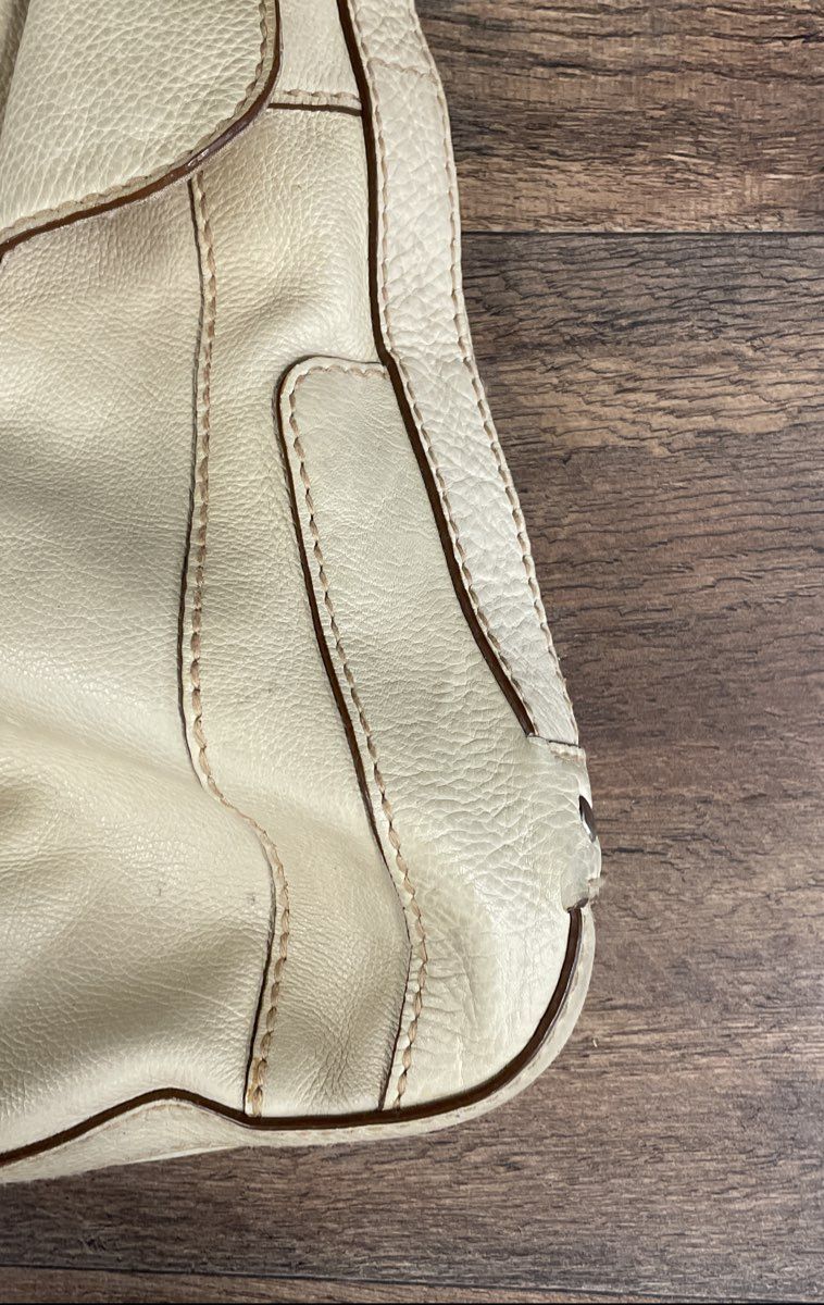 Fossil Cream Pebbled Leather Flap Crossbody Bag Silver Hardware Adjustable