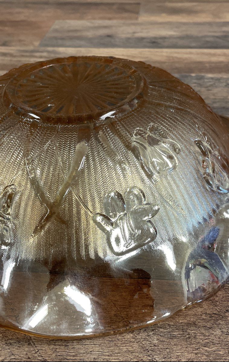 Vintage Jeanette Marigold Iris & Herringbone Carnival Glass Dish