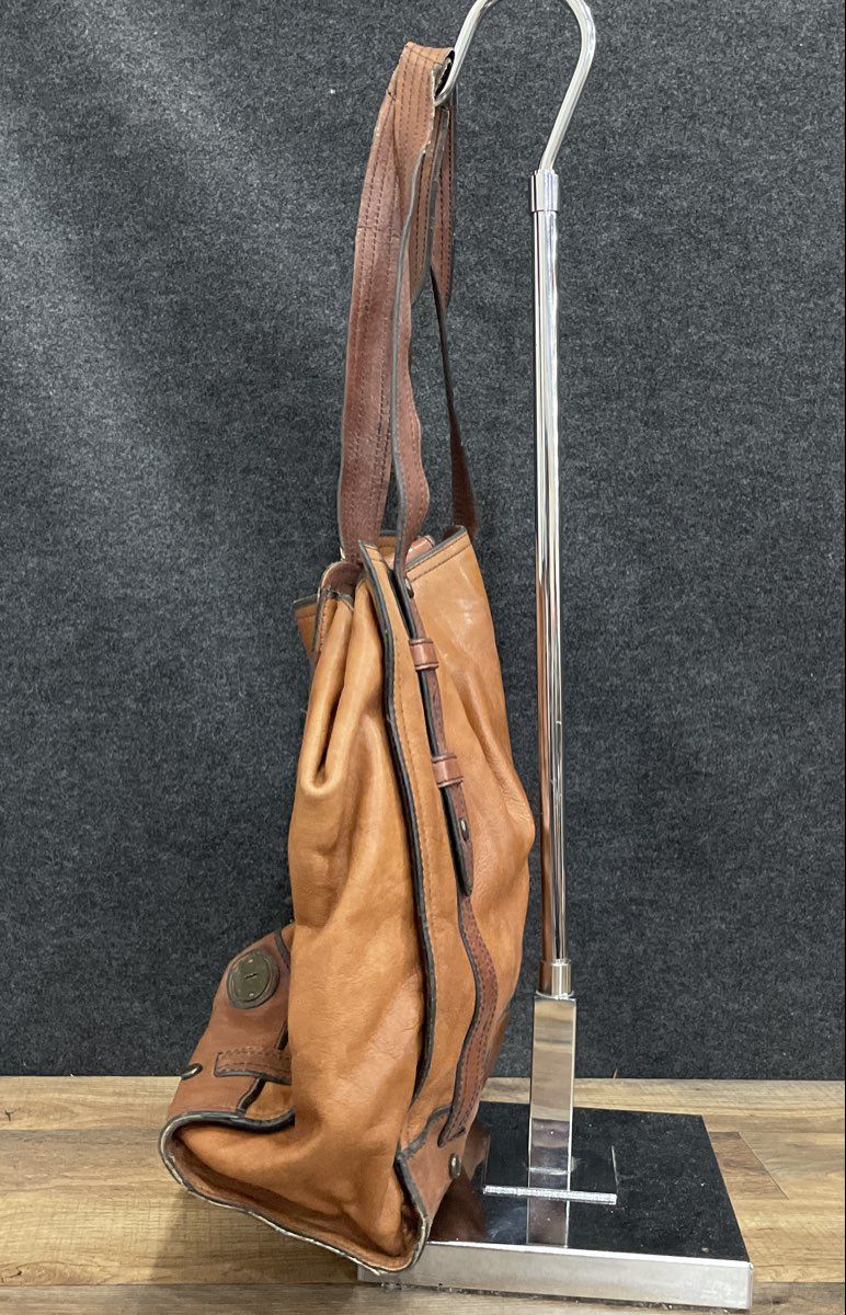 Fossil Brown Leather Large Tote Shoulder Bag Brass Hardware