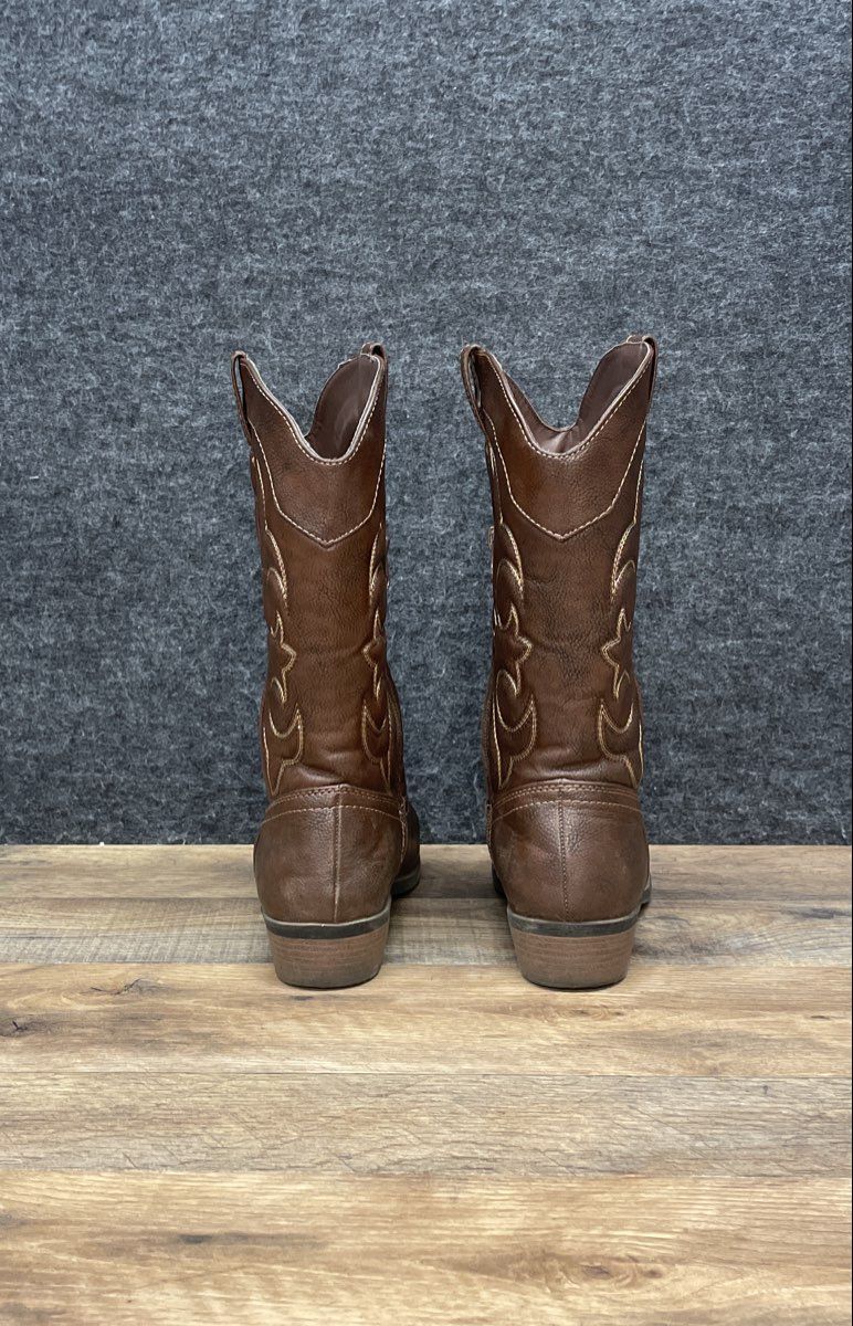 Target Brown Faux Leather Western Cowboy Boots Side Zipper Girls Size 5