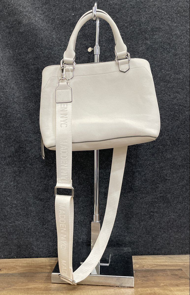 Madden NYC White Pebbled Leather Satchel Crossbody Handbag Silver Hardware
