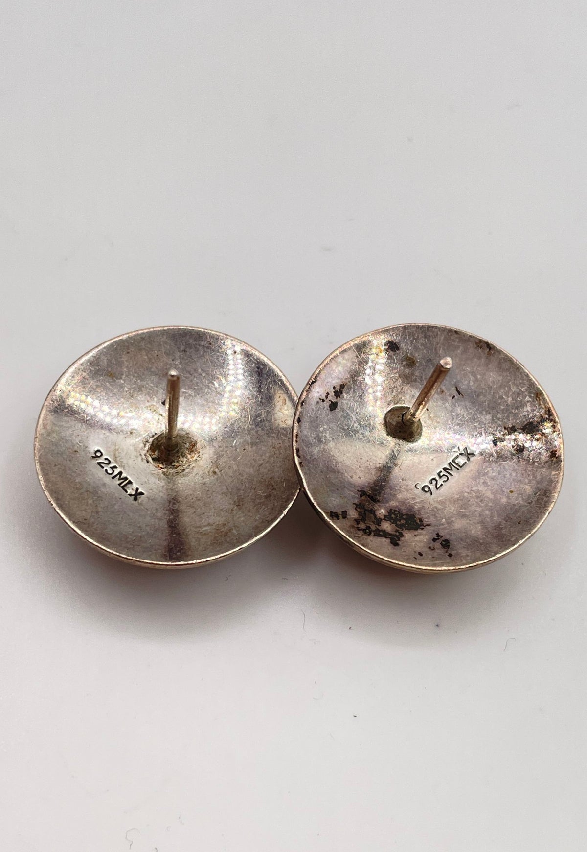 MLX 925 Sterling Silver Black Enamel Inlay Button Style Stud Earrings 15.1g