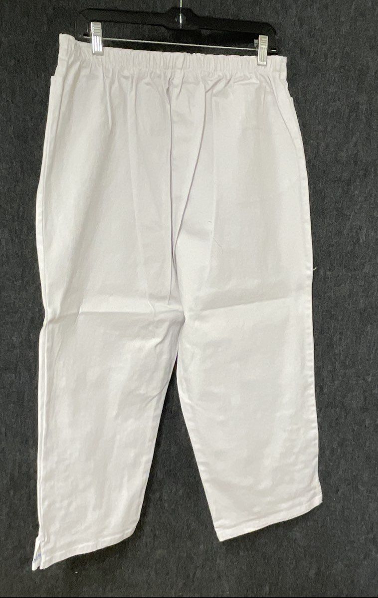Denim & Co. Women's White Floral Embroidered Jacket & Cropped Pants Set Sz L