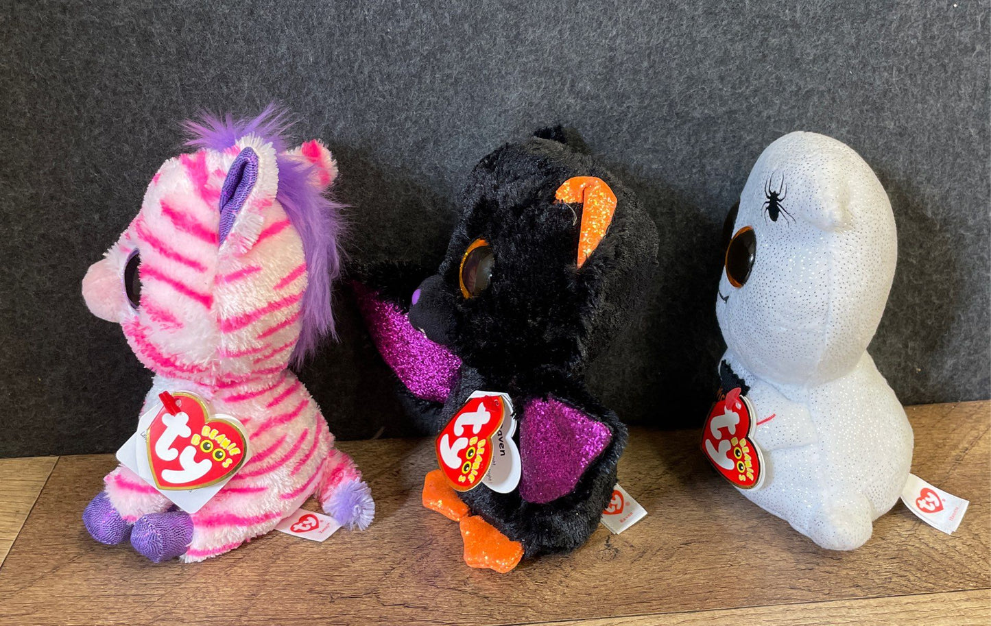 Ty Beanie Boos Plush Toy Lot of 3 Halloween Ghost Bat Zebra With Tags