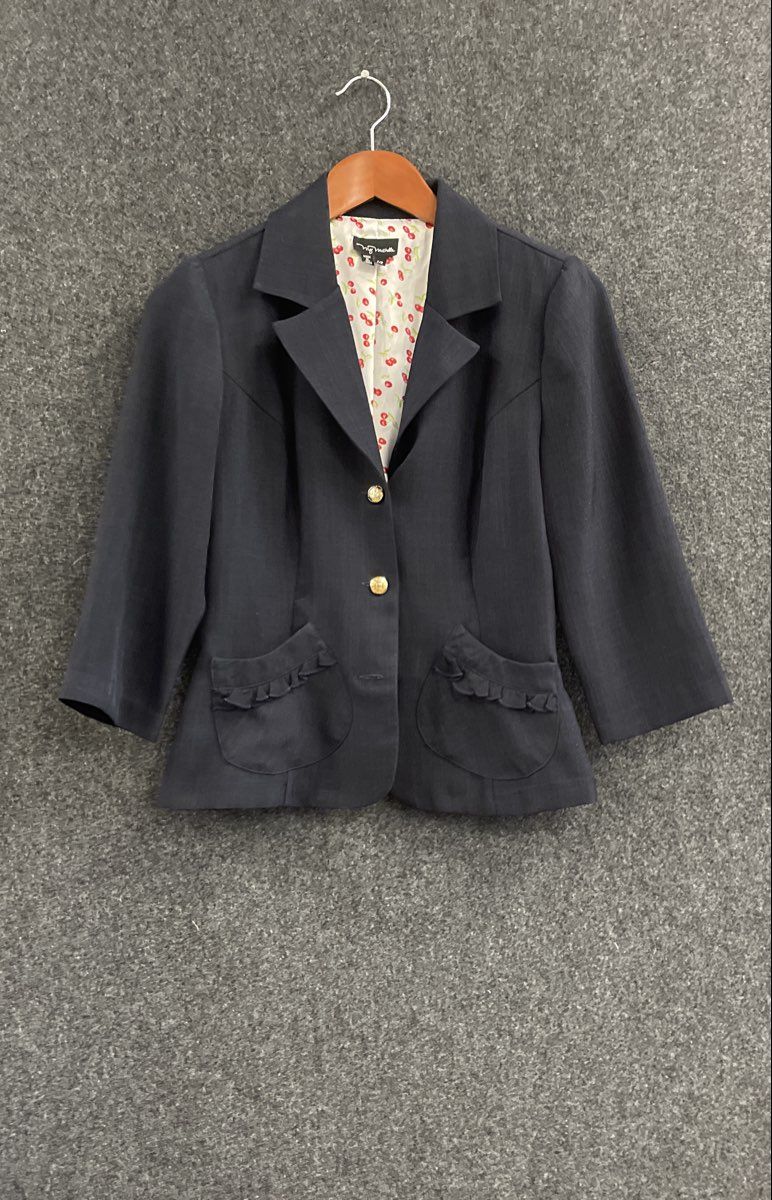 My Michelle Women's Vintage Y2K Gray Skirt Suit Blazer Set Ruffle Cherry Sz 7/8