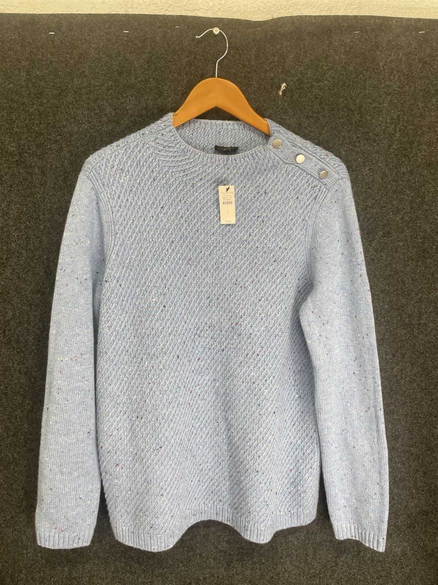Talbots Women's Light Blue Speckled Shoulder Button Knit Sweater Size L NWT