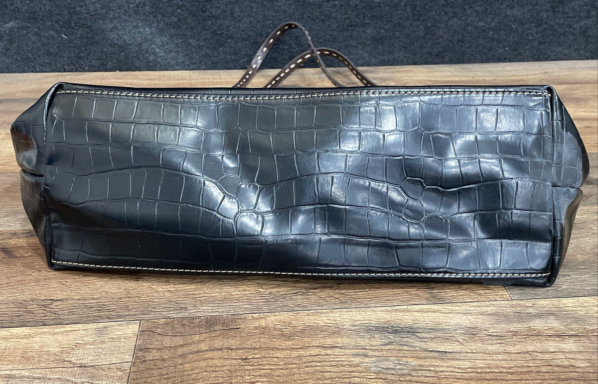 St. Johns Bay Black Croc Embossed Leather Tote Bag Large Shoulder Bag