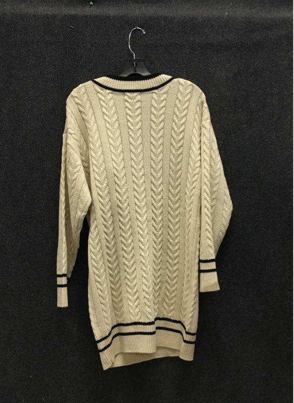 Fashion Nova Women's Cream Cable Knit V-Neck Varsity M Sweater Dress Sz S NWT