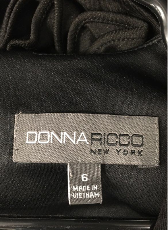 Donna Ricco Women's Black V-Neck Ruffle Rosette Dress DR50413 NWT Sz 6