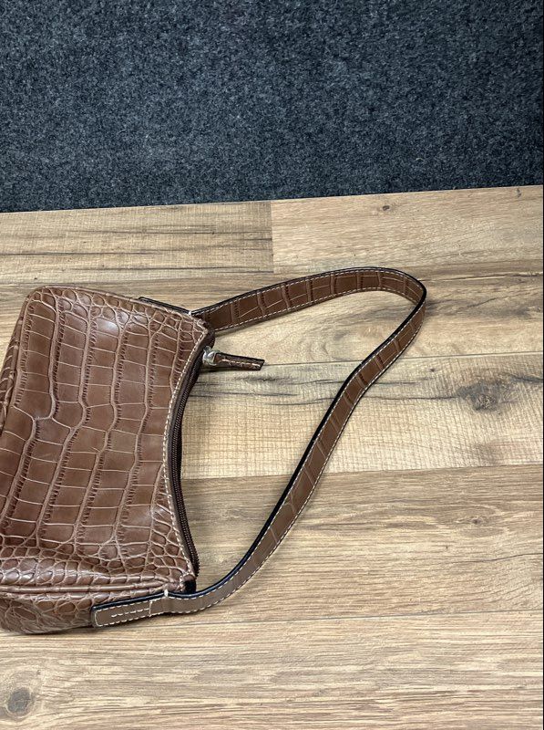 Tommy Hilfiger Brown Crocodile Embossed Vintage Baguette Shoulder Bag