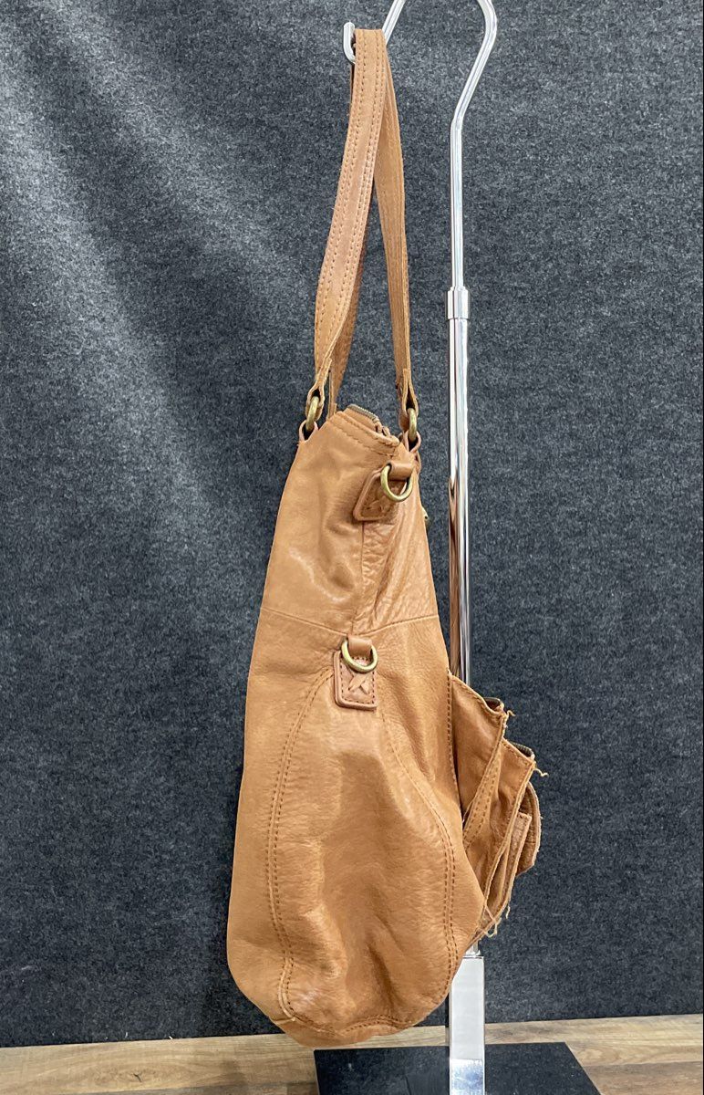 The Sak Brown Leather Multi Pocket Shoulder Bag Tote Antique Brass Hardware