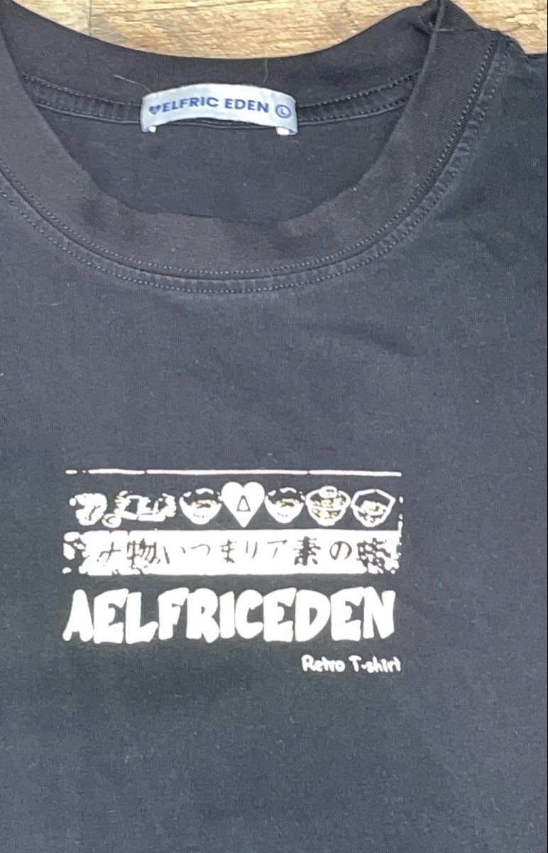 Aelfric Eden Japanese Retro Graphic Double Layer Hem T-Shirt Black Sz L