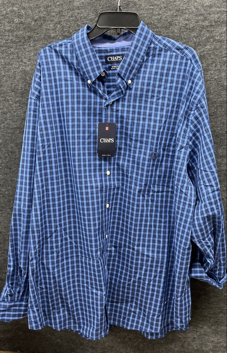 Chaps Men's Blue Plaid Stretch Easy Care Long Sleeve Button Up Shirt NWT Sz 3XB