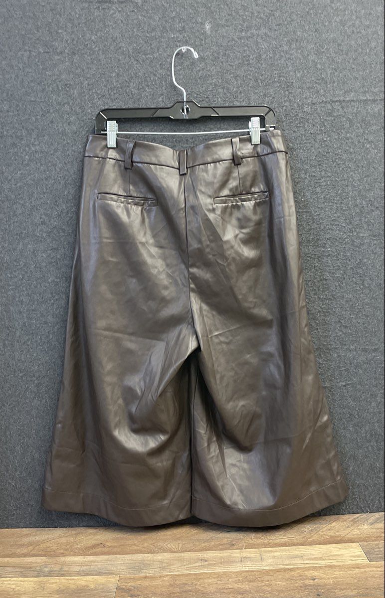 New York & Company 7th Avenue Women's Brown Vegan Leather Wide Leg Crop Pants 8