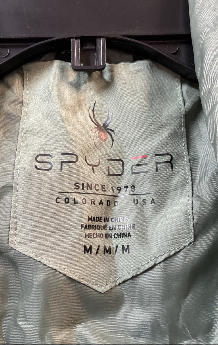 Spyder Men's Sage Green Hooded Windbreaker Full Zip Sleeve Stripe Jacket Sz M