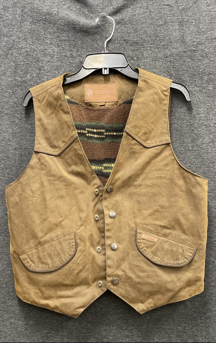 Outback Trading Co Men's Brown Oilskin Blanket Lined Western Snap Vest Sz SM