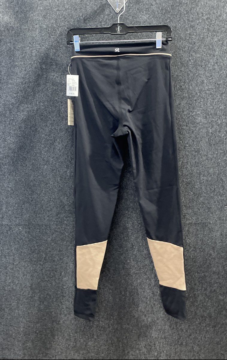 Strut This Women's Oliver Ankle Leggings Black Cashew Waffle Trim Sz L NWT