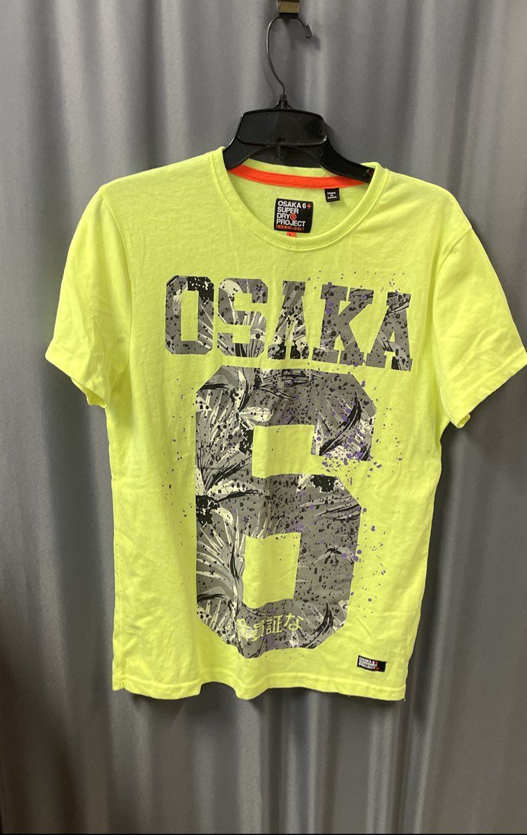 Superdry Osaka 6 Men's Neon Yellow Floral Graphic Short Sleeve T-shirt Size L