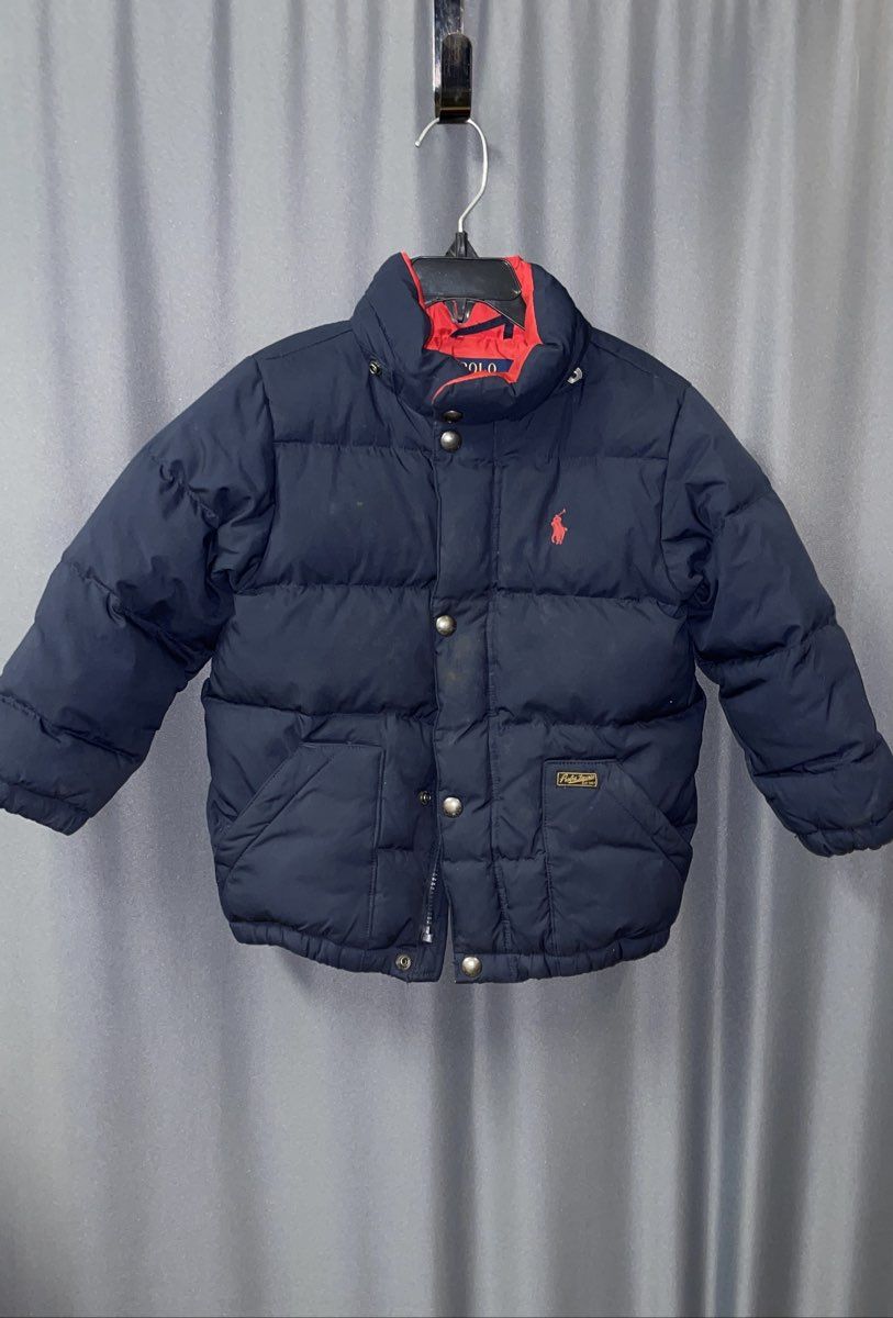 Polo Ralph Lauren Boys Navy Blue Down Puffer Bubble Jacket Full Zip Sz 4T