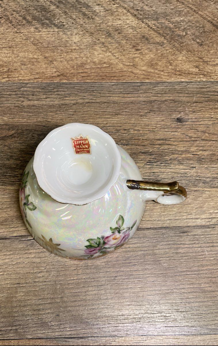 Vintage Royal Halsey Pink Rose Lusterware Pedestal Teacup & Saucer Set Japan