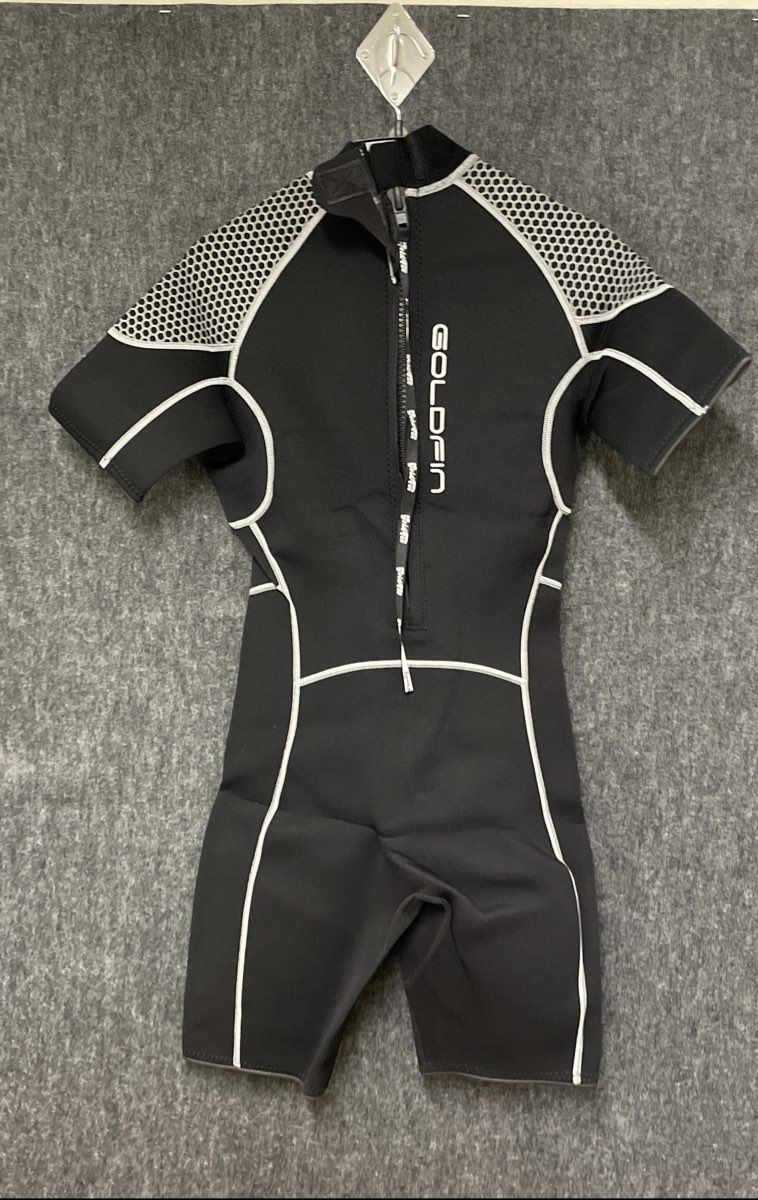 Goldfin Neoprene Shorty Wetsuit Size Medium Black Back Zip Honeycomb Pattern