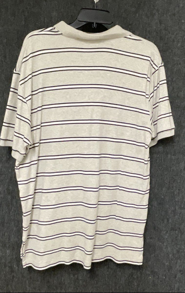 Vintage 90s Polo Ralph Lauren Men's Grey Striped Cotton Polo Shirt Sz L
