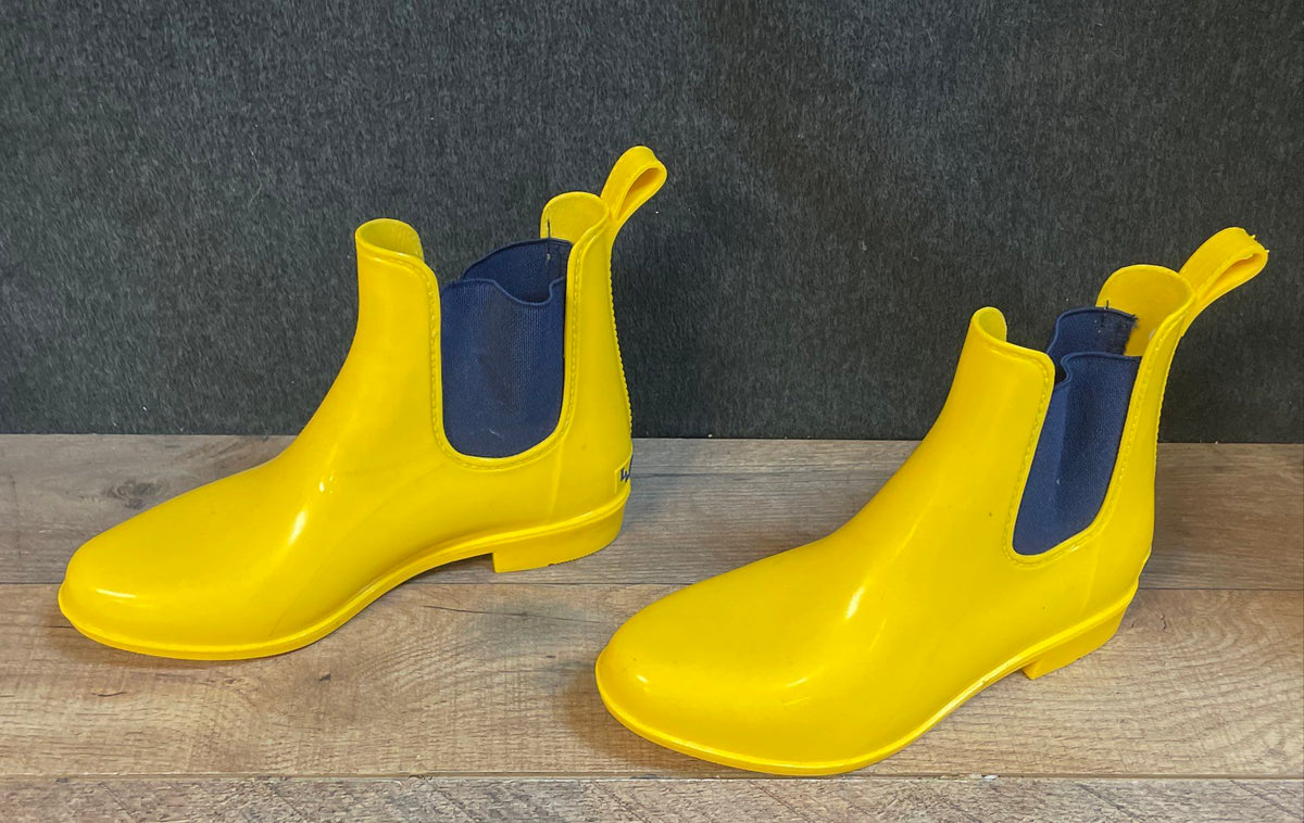 Lauren Ralph Lauren Yellow Navy Chelsea Ankle Rain Boots Size 6