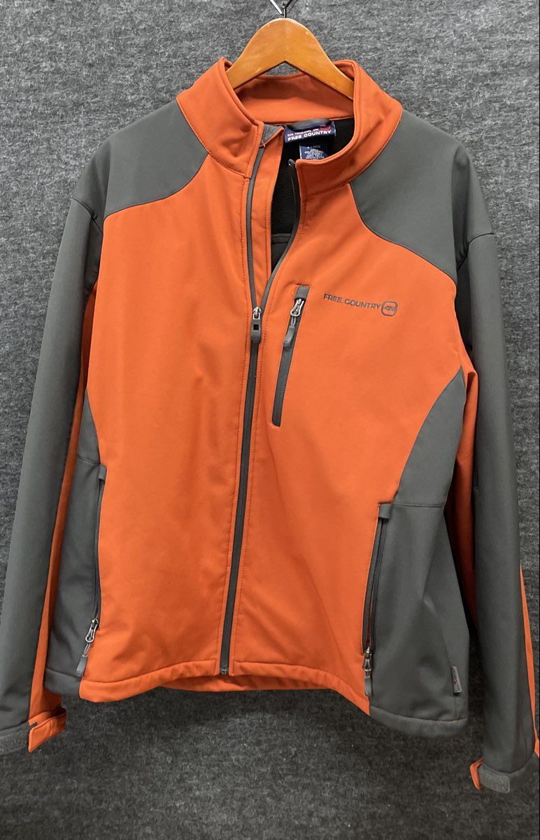 Free Country Men's Orange Grey Softshell Full Zip Jacket Size XL