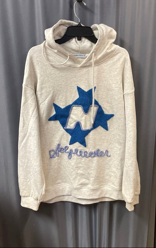 Elfric Eden Men's Gray Heather Pullover Hoodie Star Patch Chenille Logo Sz M