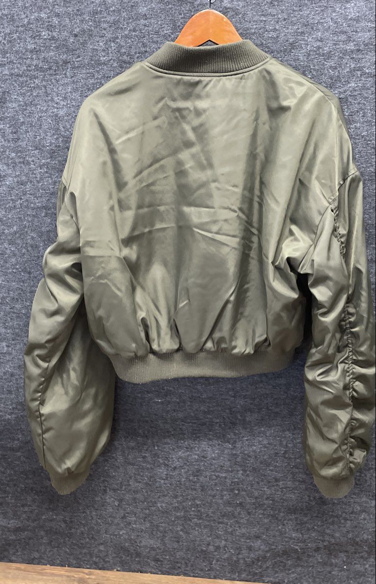 Garage Women's Olive Green Cropped Bomber Jacket Ruched Sleeve Sz XL