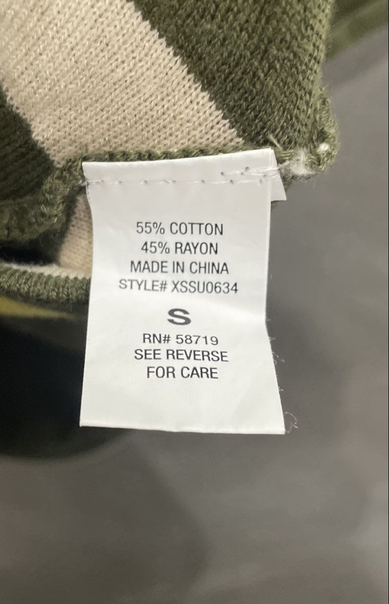 NY Collection Women's Olive Green Striped Dolman Sleeve Cotton Blend Top Sz S