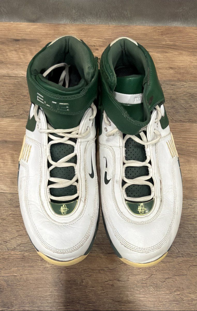Vintage 2006 Nike Huarache Elite TB White Pine Green Basketball Shoes Size 10