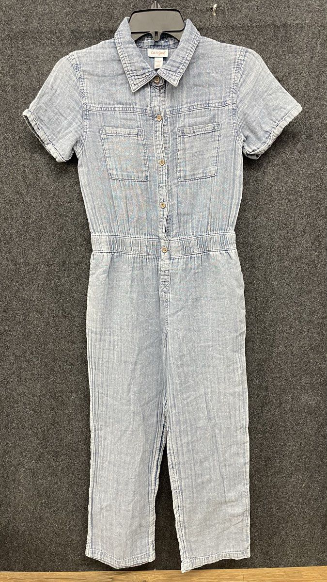 Cat & Jack Girls Blue Chambray Short Sleeve Button Front Jumpsuit Sz L 10/12
