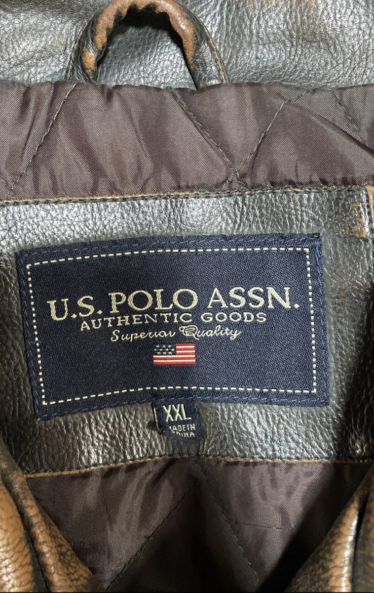 U.S. Polo Assn Men's Brown Leather Jacket Full Zip Collared Sz XXL