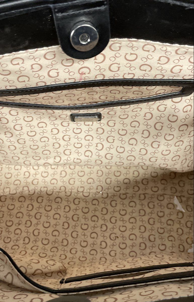 Guess Black Leather Quilted Monogram G Logo Tote Bag Silver Hardware