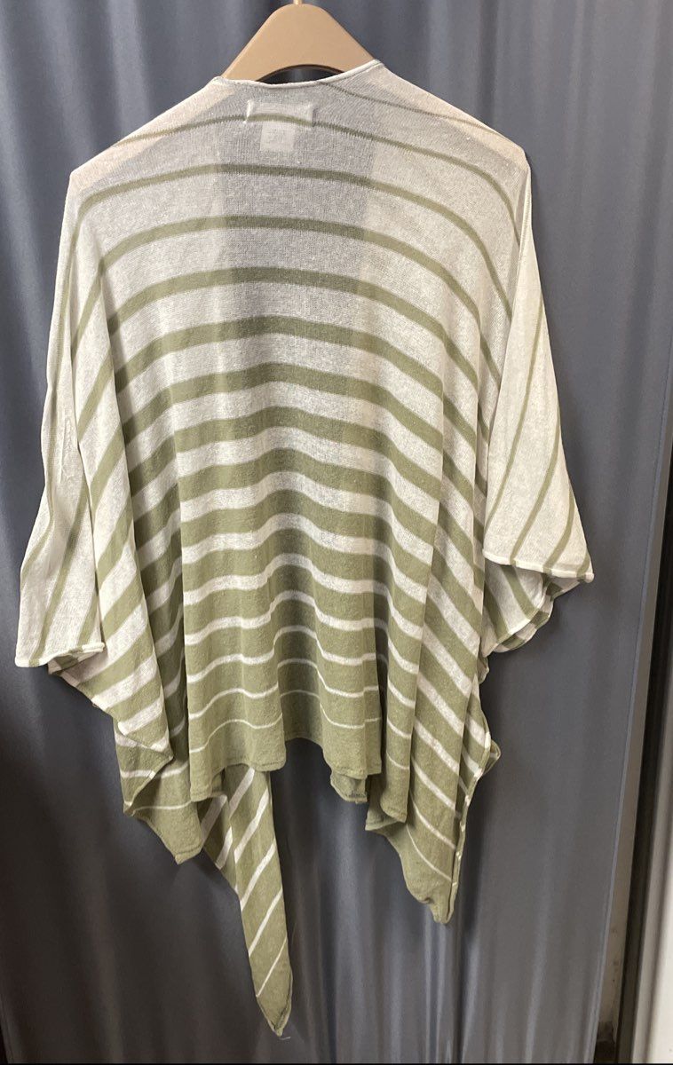 Zighilli Women's Green White Striped Knit Wrap Poncho Cardigan Italy One Size