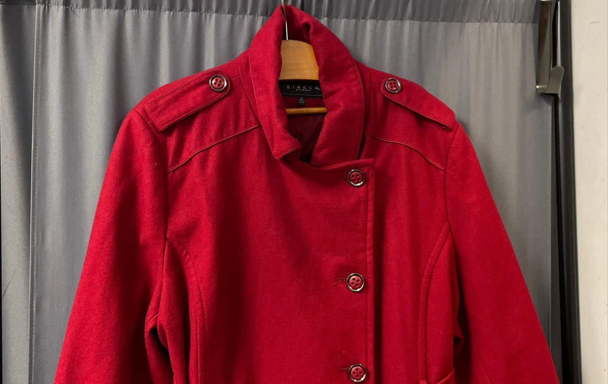 Giacca Woman Women's Red Double Breasted Belted Wool Blend Coat Sz 3X