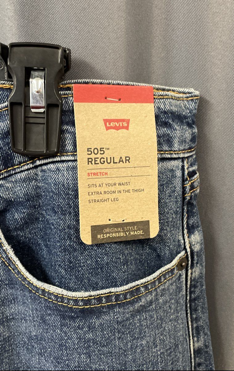 Levi's Men's 505 Regular Fit Blue Stretch Straight Leg Jeans Sz 36x29 NWT