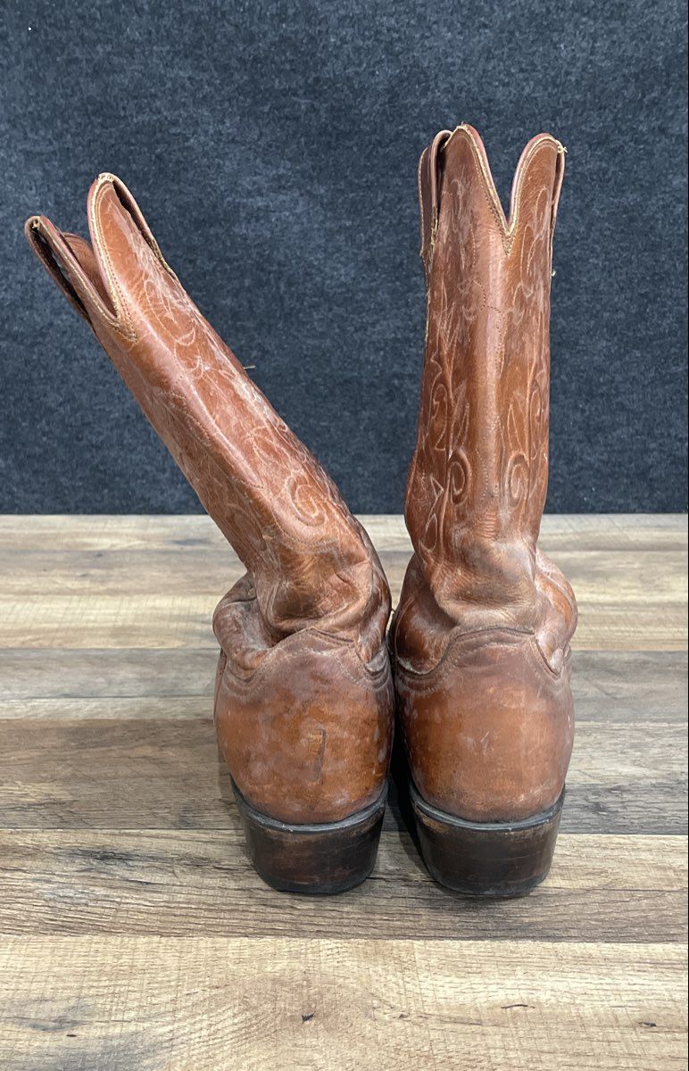 Vintage Neolite Tan Leather Western Stitched Cowboy Boots Size 12" Outsole