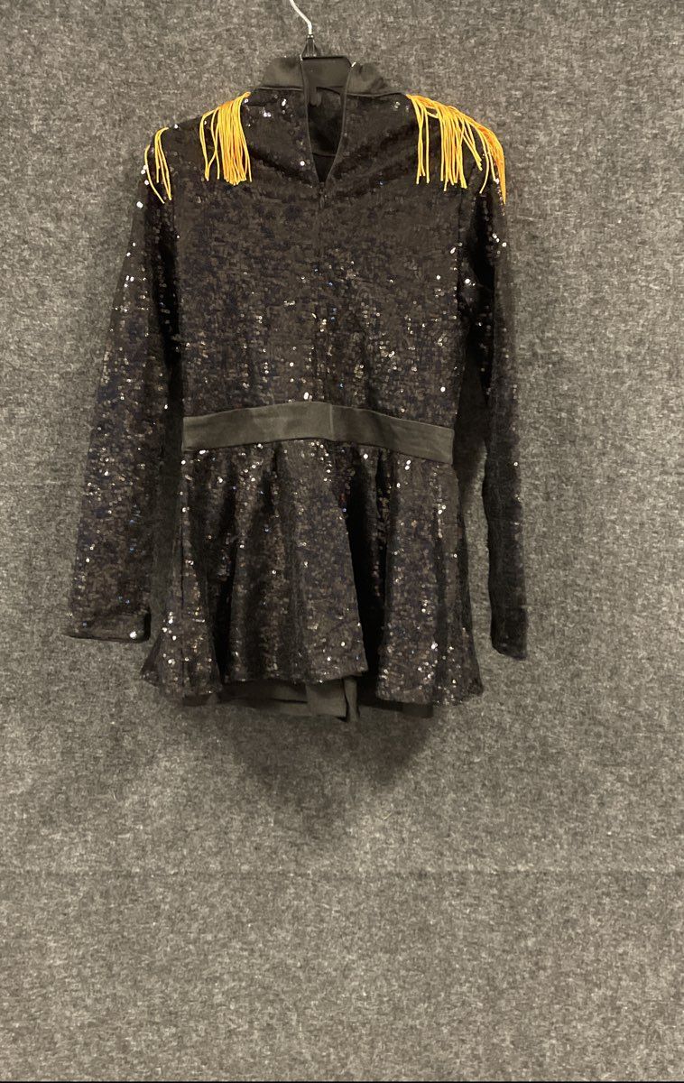 Iefiel Girls Black Gold Sequin Majorette Dance Costume Dress Sz 10 NWT