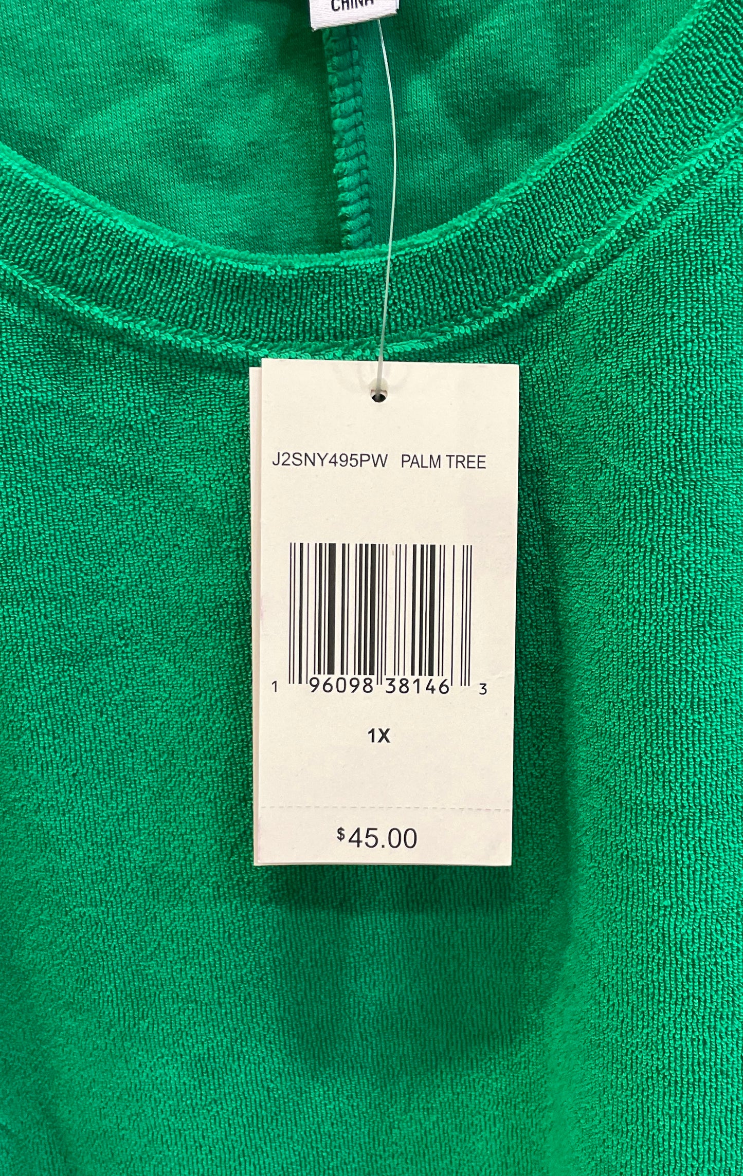 Juicy Couture Women's Green Palm Tree Terry Velour Crewneck Top Size 1X NWT