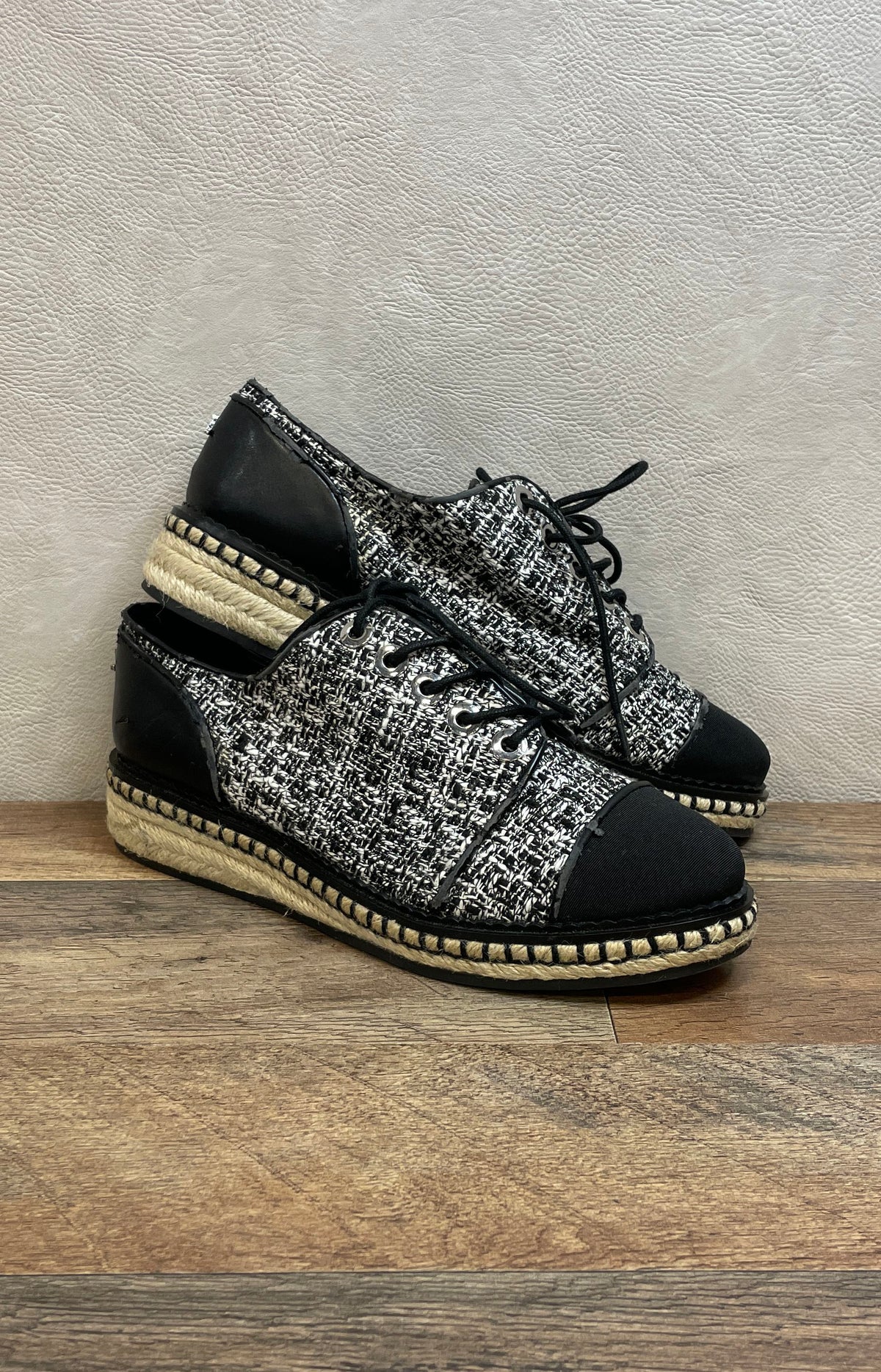 Karl Lagerfeld Lena Black White Tweed Espadrille Platform Sneakers Size 8