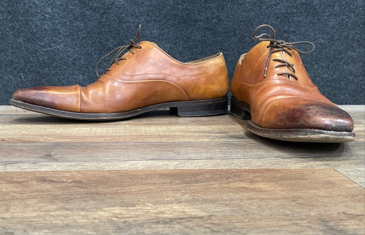 Magnanni Brown Leather Burnished Toe Lace Up Dress Shoes Men's Size 11 M