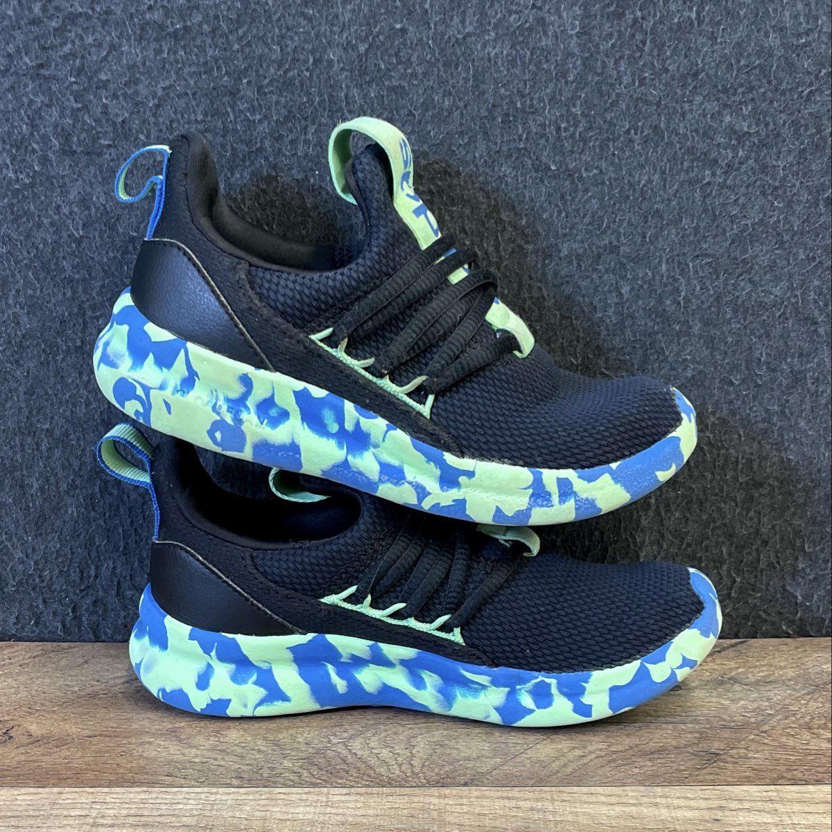 Adidas Lite Racer Adapt Kids Black Green Blue Marbled Slip-On Sneakers Size 13K