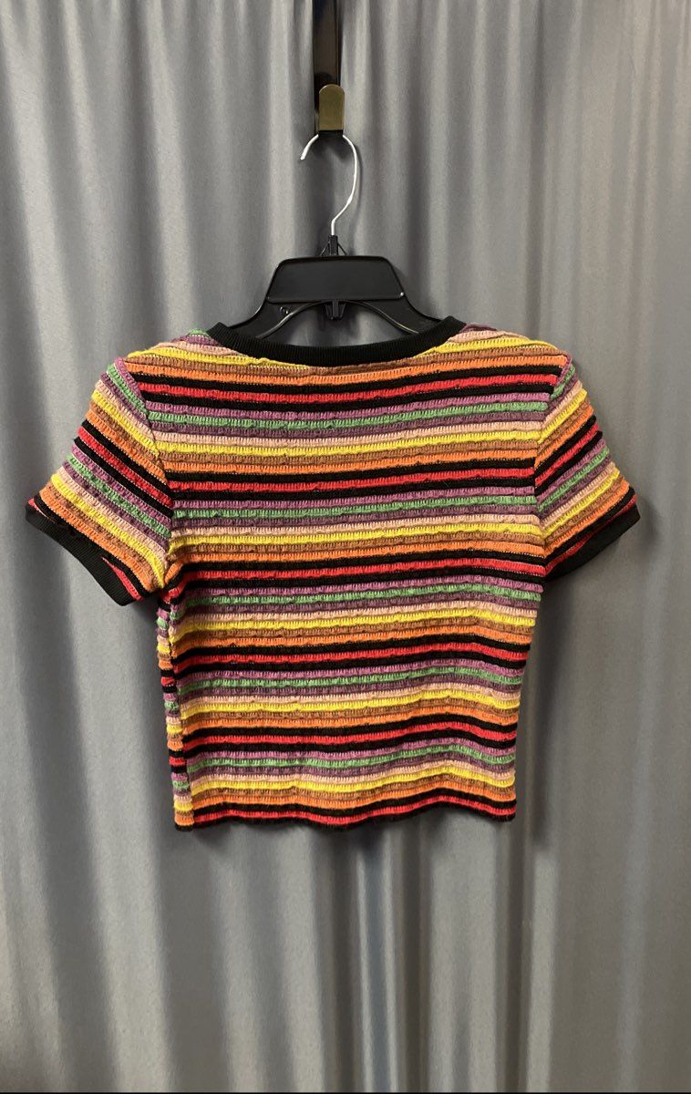 Zara Trafaluc Women's Multicolor Striped Short Sleeve Knit Crop Top Size M