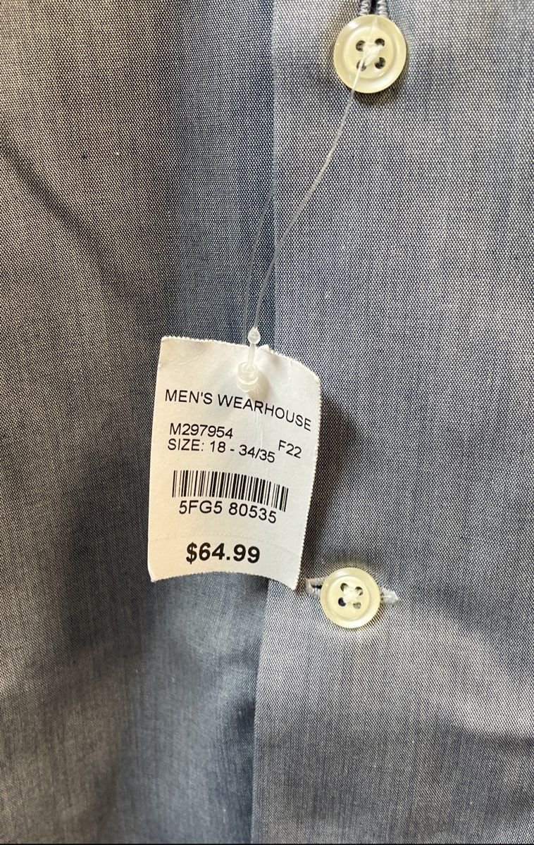 Joseph Abboud Men's Blue Classic Fit Non-Iron Cotton Dress Shirt NWT Sz 18 34/35