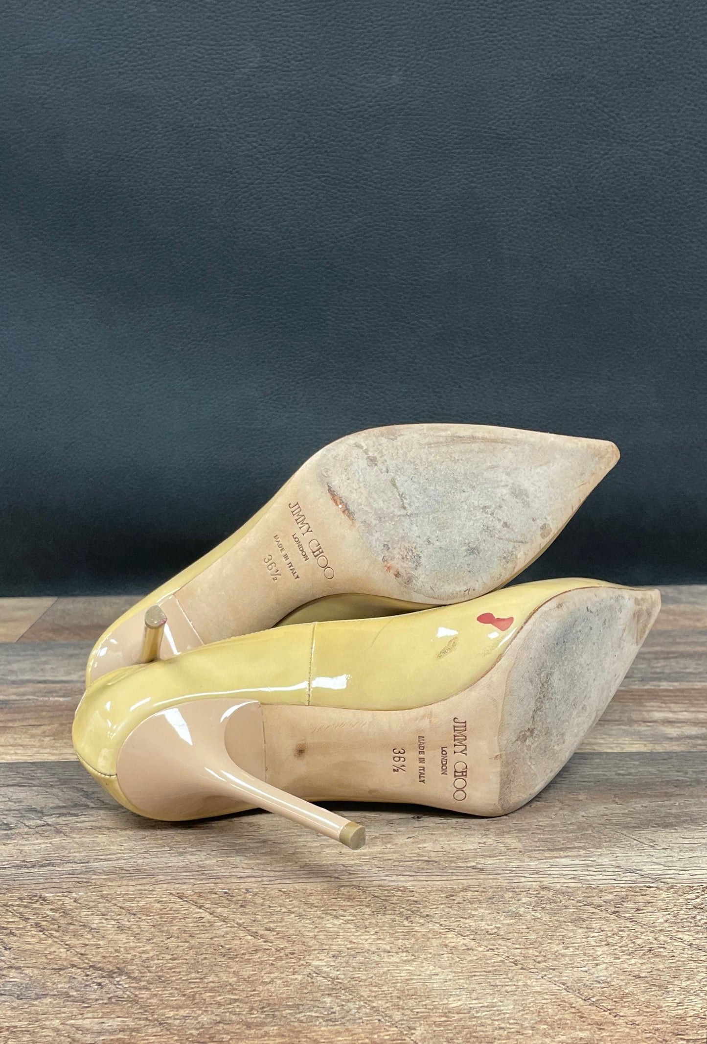 Jimmy Choo Nude Patent Leather Pointed Toe Pumps Heels Size 36.5 COA